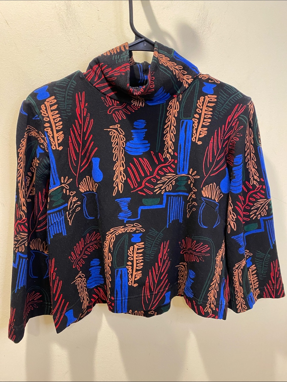 BEL KAZAN Women's Black Patterned Turtleneck Crop Sweater Sz XS